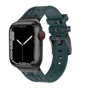 For Apple Watch Series 2 38mm Crocodile Texture Liquid Silicone Watch Band(Black Deep Green)