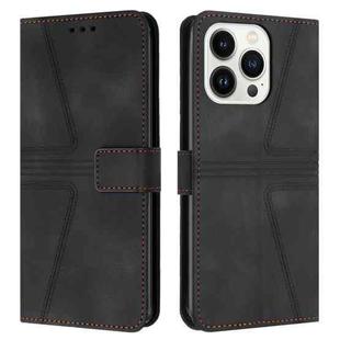 For iPhone 15 Pro Triangle Solid Color Leather Phone Case(Black)