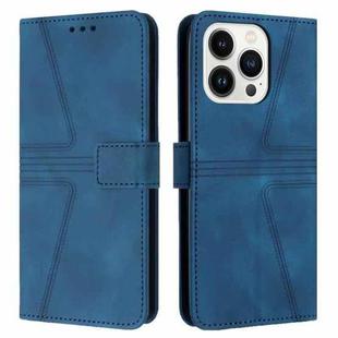 For iPhone 15 Pro Triangle Solid Color Leather Phone Case(Blue)