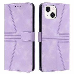 For iPhone 14 Plus Triangle Solid Color Leather Phone Case(Purple)