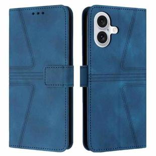 For iPhone 16 Triangle Solid Color Leather Phone Case(Blue)