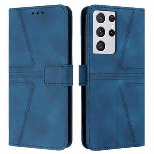 For Samsung Galaxy S21 Ultra 5G Triangle Solid Color Leather Phone Case(Blue)