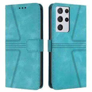 For Samsung Galaxy S21 Ultra 5G Triangle Solid Color Leather Phone Case(Green)