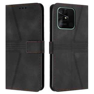 For Xiaomi Redmi 10C Triangle Solid Color Leather Phone Case(Black)