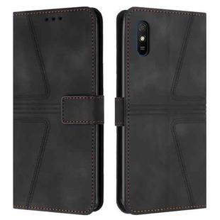 For Xiaomi Redmi 9A Triangle Solid Color Leather Phone Case(Black)