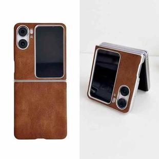 For OPPO Find N2 Flip Skin Feel Leather Texture Pearlescent Paint Shockproof Phone Case(Brown)