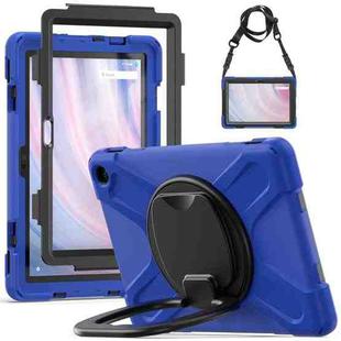 For Amazon Kindle Fire HD10 2023 Silicone Hybrid PC Tablet Case with Holder & Shoulder Strap(Blue)