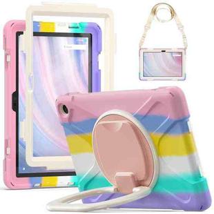 For Amazon Kindle Fire HD10 2023 Silicone Hybrid PC Tablet Case with Holder & Shoulder Strap(Colorful Pink)