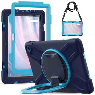 For Amazon Kindle Fire HD10 2023 Silicone Hybrid PC Tablet Case with Holder & Shoulder Strap(Navy Blue)