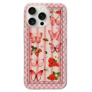 For iPhone 15 Pro Max Double Sided IMD Full Coverage TPU Phone Case(Pink Butterfly Fruit)