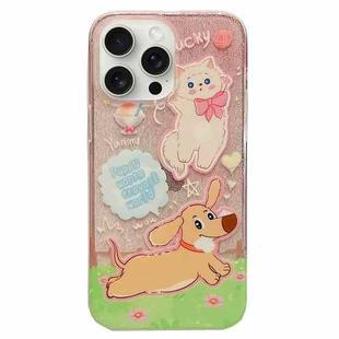 For iPhone 15 Pro Double Sided IMD Full Coverage TPU Phone Case(Dachshund Bow Cat)