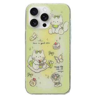 For iPhone 15 Pro Double Sided IMD Full Coverage TPU Phone Case(Green Bow Cat)