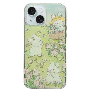 For iPhone 15 Double Sided IMD Full Coverage TPU Phone Case(Rabbit Tulip)