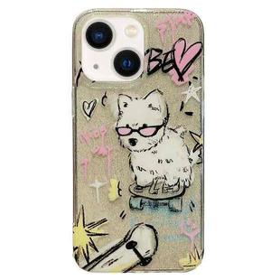 For iPhone 14 Double Sided IMD Full Coverage TPU Phone Case(Red Glasses Puppy Love)