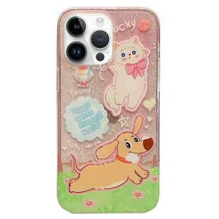 For iPhone 14 Pro Double Sided IMD Full Coverage TPU Phone Case(Dachshund Bow Cat)