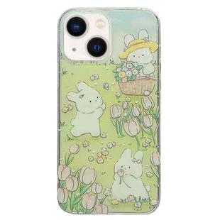 For iPhone 13 Double Sided IMD Full Coverage TPU Phone Case(Rabbit Tulip)
