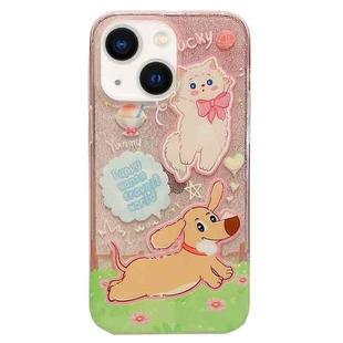For iPhone 13 Double Sided IMD Full Coverage TPU Phone Case(Dachshund Bow Cat)
