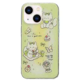 For iPhone 13 Double Sided IMD Full Coverage TPU Phone Case(Green Bow Cat)