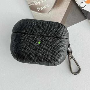 For AirPods Pro 2 Cross Texture PU Leather Bluetooth Earphone Protective Case(Black)