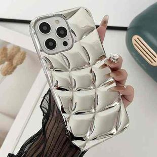 For iPhone 15 Pro Max Curved Plaid Plated Metallic Paint TPU Phone Case(Silver)