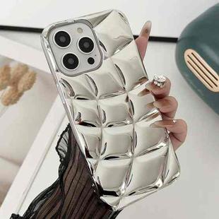 For iPhone 15 Pro Curved Plaid Plated Metallic Paint TPU Phone Case(Silver)