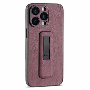 For iPhone 15 Pro Max PU Leather Push-pull Bracket Shockproof Phone Case(Wine Red)