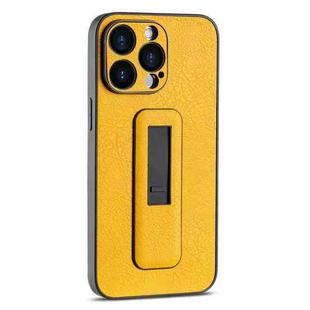 For iPhone 12 Pro PU Leather Push-pull Bracket Shockproof Phone Case(Yellow)