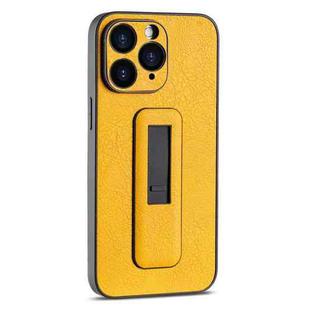 For iPhone 11 Pro PU Leather Push-pull Bracket Shockproof Phone Case(Yellow)