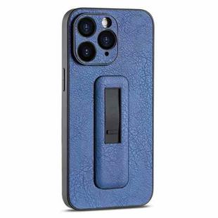 For iPhone 11 Pro Max PU Leather Push-pull Bracket Shockproof Phone Case(Blue)