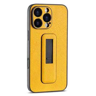 For iPhone 16 Pro PU Leather Push-pull Bracket Shockproof Phone Case(Yellow)