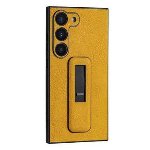 For Samsung Galaxy S23 5G PU Leather Push-pull Bracket Shockproof Phone Case(Yellow)