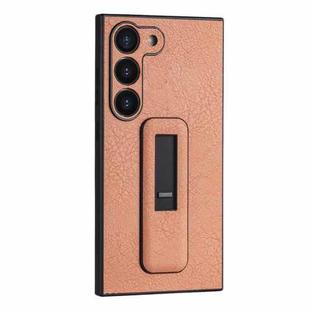 For Samsung Galaxy S21 Ultra 5G PU Leather Push-pull Bracket Shockproof Phone Case(Orange)