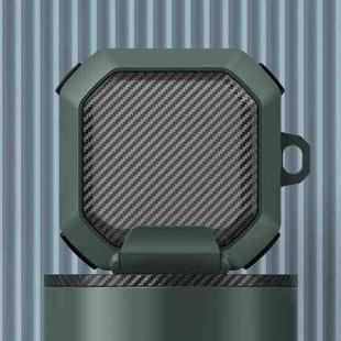 For Galaxy Buds Live / Pro /2 /2 Pro / FE Carbon Fiber TPU Hybrid PC Case with Hook(Army Green)