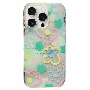 For iPhone 15 Pro Max Double Sided IMD Full Coverage TPU Phone Case(Hook Line Pink Yellow Blue Flowers)