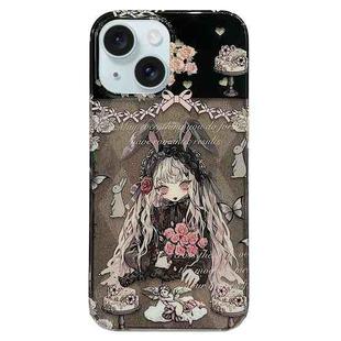 For iPhone 15 Double Sided IMD Full Coverage TPU Phone Case(Rabbit Ears Rose Cake Girl)