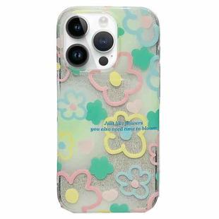 For iPhone 14 Pro Double Sided IMD Full Coverage TPU Phone Case(Hook Line Pink Yellow Blue Flowers)