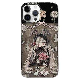 For iPhone 14 Pro Max Double Sided IMD Full Coverage TPU Phone Case(Rabbit Ears Rose Cake Girl)