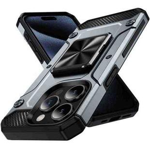 For iPhone 15 Pro Shockproof Metal Holder Phone Case(Grey)