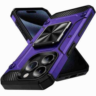 For iPhone 15 Pro Shockproof Metal Holder Phone Case(Purple)