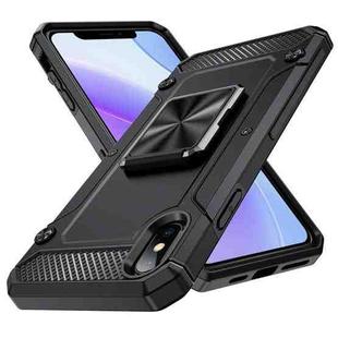 For iPhone XS Max Shockproof Metal Holder Phone Case(Black)