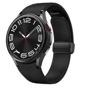 For Samsung Galaxy Watch 6 Magnetic Black Buckle Leather Silicone Watch Band(Black)