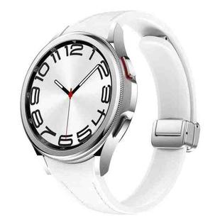 For Samsung Galaxy Watch 6 Slim Magnetic Silver Buckle Leather Silicone Watch Band(White)