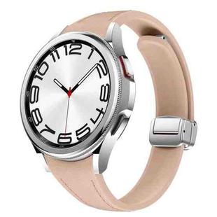 For Samsung Galaxy Watch 6 Slim Magnetic Silver Buckle Leather Silicone Watch Band(Pink)