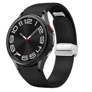 For Samsung Galaxy Watch 6 Magnetic Silver Buckle Leather Silicone Watch Band(Black)