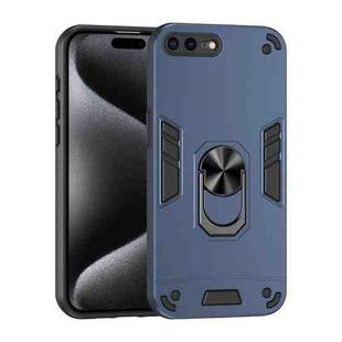 For iPhone 8 Plus / 7 Plus Shockproof Metal Ring Holder Phone Case(Blue)