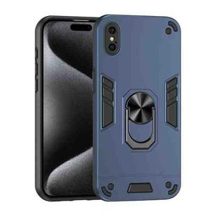 For iPhone XS / X Shockproof Metal Ring Holder Phone Case(Blue)