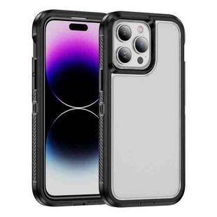 For iPhone 14 Pro Max Guard Life Waterproof Frosted Phone Case(Black+Transparent)