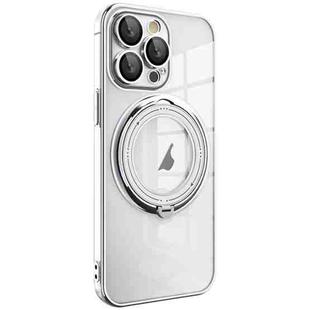 For iPhone 15 Pro Electroplating MagSafe 360 Degree Rotation Holder Shockproof Phone Case(Silver)