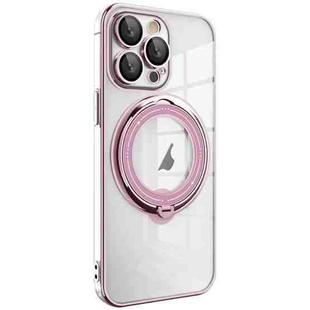 For iPhone 15 Pro Electroplating MagSafe 360 Degree Rotation Holder Shockproof Phone Case(Pink)