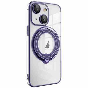 For iPhone 15 Plus Electroplating MagSafe 360 Degree Rotation Holder Shockproof Phone Case(Dark Purple)